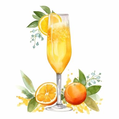 Mimosa: A classic brunch cocktail made with champagne and orange juice.watercolor, clipart