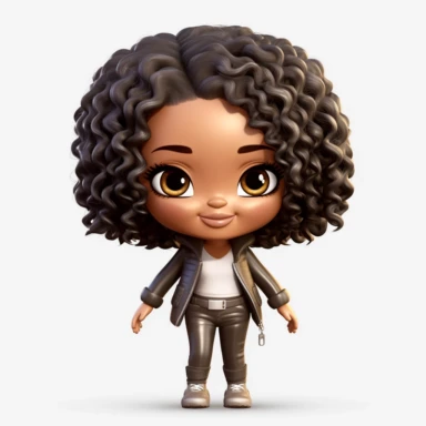 ultra detailed realistic mature Chibi Black Girl Dolls Clipart, Cute Kid Girl , Fashion Kid Clipart, Black Girl Doll, super cute pose, Wavy lob hairstyle, straight hair style, contour by ANIMATION