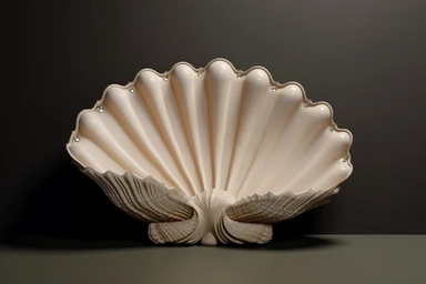 shell bed with pearl decoration, on a black background, like clipart style, mysterious, luxurious, 4k , octane render, unreal engine,