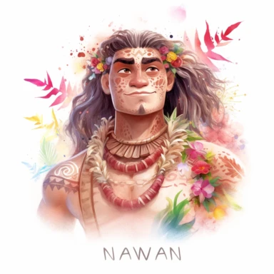 watercolor Maui man from Moana, clipart, white background, by Pixar, by Kawacy