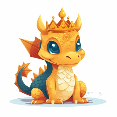 Cute dragon clipart, wearing a golden crown