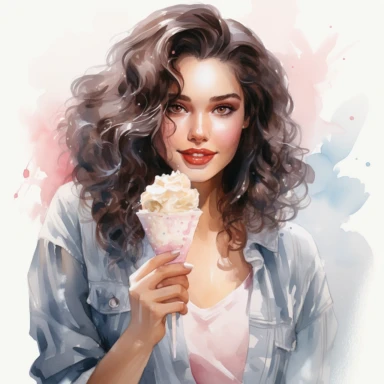 girl woman eating ice cream watercolor clipart