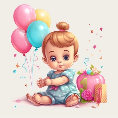 cute one year old baby first birthday clipart, single clipart, high resolution, vibrant colors, 8k