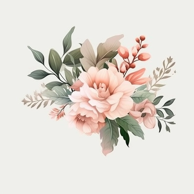 corner pink blush floral arrangement, leafy greenery accents, watercolor clipart, isolated on a transparent background, vector, use hexcode #FBCDC5