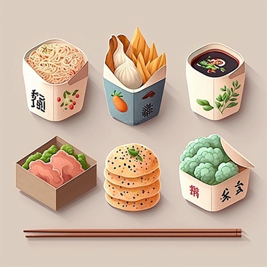 Chinese food emoji pack, isolated, clipart, watercolor, muted colors, pastel colors, realistic watercolor. reference by angela Hao