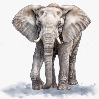 a calf grey African elephant, stood sideways to the camera looking right, shooting water from its trunk, watercolour painting transparent background png clipart - <@1074466201847210054> (Waiting to start)