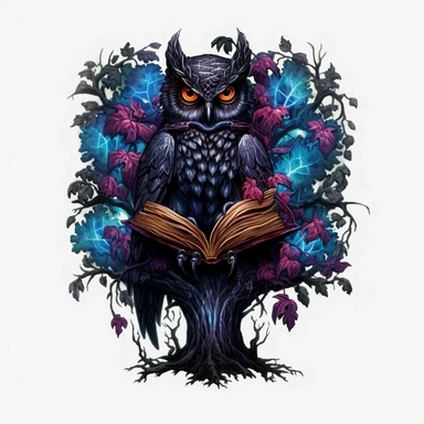Watercolour dark fantasy black royal gothic deadly nightshade tree stood with dark magic books with deadly nightshade lanterns magnificent gothic owl stood on tree with mesmerising compelling features perfect magnificent detailed wings beautiful compelling realistic eyes PNG image ultra highly detailed, 18k, sharp focus, bright photo with rich colours digitally enhanced, enhanced graphics, straight, sharp focus, bright lighting, intricate detailed png image ,high definition,300dpi,graphic clipar