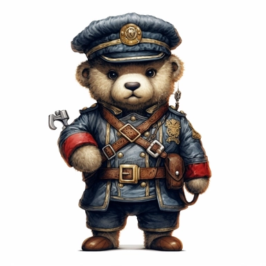 Adorable cute fantasy Teddy bear dressed like a Fusilier, nursery art, clipart image, lineart image, white background, very detailed, 8k