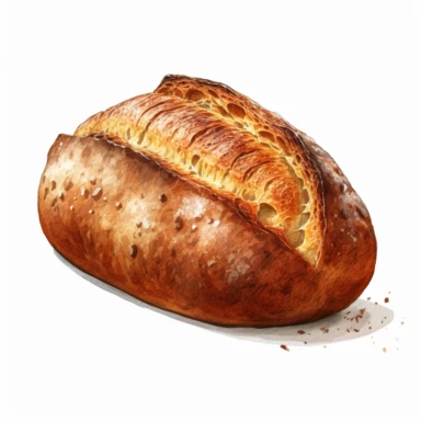a beautiful loaf of bread, white background, clipart style
