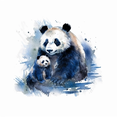 a Panda With Cub in the style of watercolour clipart with detailed brush strokes