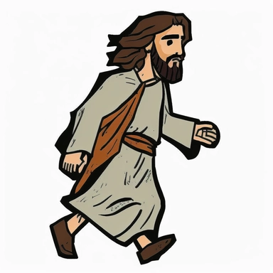 Clipart of Jesus walking. Simple. 2D. Comforting cartoon. Cell Shaded. LDS Primary Style.