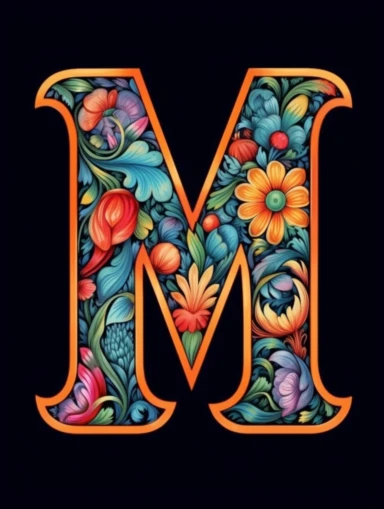 The capital letter M:in the Artistic style, clipart for nursery, vibrant colors,Vector, white background,Solid Background, Sharpness and clarity,masterpiece, trending on Artstation and Dribbble.