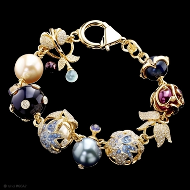 generate a clipart depicting perfect gemstone bracelet with intricate details and a lustrous surface. slender and lightweight small gemstone swarovski charms top view for product sales sophisticated locking ornament S-hook clasp truly timeless elegance premium luxury AAA+ opal adularescence incorporating precious gemstone gold druzy treasure delightful expensive big very clearly baroque pearl luster organic forms gold plated fresh water pearls ornate seamless pattern photo realistic honestly rea