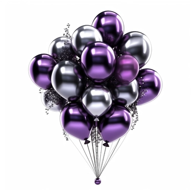 silver, purple, black balloons bunch clipart with crystals