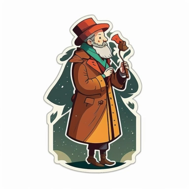 vector sticker design, Christmas caroler clipart, white background, flat colors