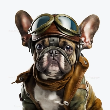 french buldog with googles dress and a pilot hat, clipart, white background, no text
