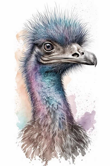 Watercolor cute emu clipart, outline, color pastel, high quality, aesthetic style, illustration isolated on white background