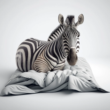 zebra lies on the bed. clipart. . big bed. eyes closed. light background.