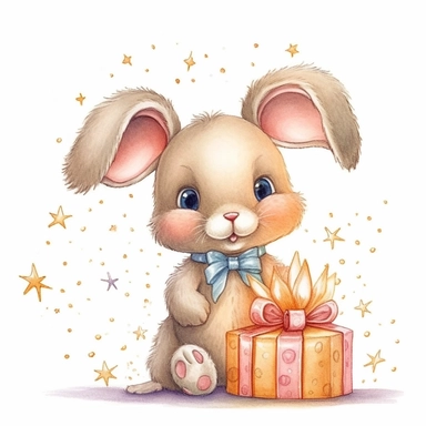happy baby bunny birthday illustration clipart, detailed, outline, white background, 4k, digital art