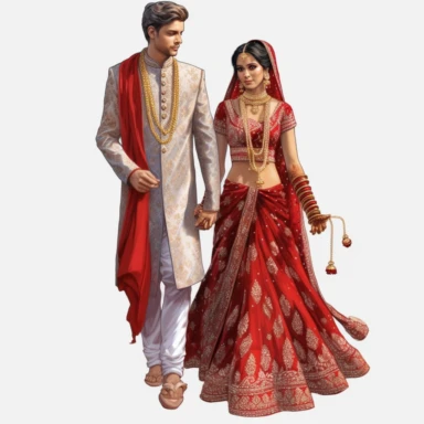 indian wedding clipart,cartoon art [full body] [hyper Real] [dress set]