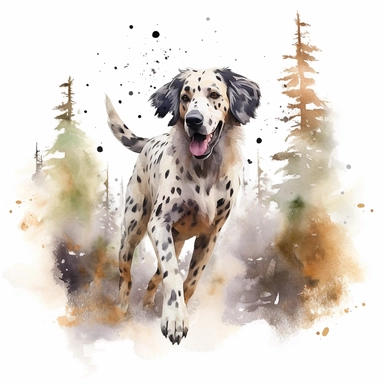Painting and Illustration Watercolor Print Portrait of a Huge Dog Running in the Woods Sticking Out Its Tongue and Mountain Behind Him Wall Art Clipart Print Art Watercolor Painting Watercolor Appaloosa Mountain Dog Art Udal Art for Commercial Use