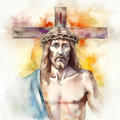 a clipart of a ultra detailed watercolor Jesus Christ in Vatican City with a Cross watercolor as background, v4 ar 2:3