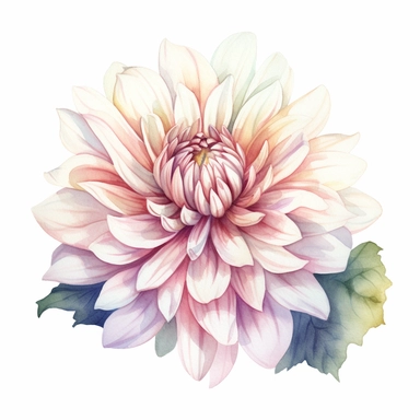 Watercolor snow white dahlia clipart on a white background in the style of feminine sticker art, Tanya Shatseva, storybook illustration, pure and pristine shades, Georgia O'Keeffe, flower and nature motifs, colored line art, colored outlines, cottagecore design, watercolor on white background, ombre, warm tones, colored line art, colored outlines, iridescent ombre, gradient shading, winter snow tone, vibrant digital art oil paint photorealism, an illustration of a colored flower, meticulous sket