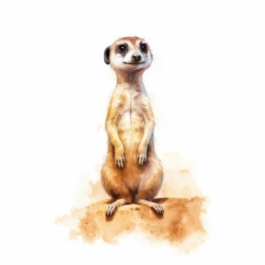 cute meerkat, standing tall and on guard, diligently protecting its burrow, pastel watercolor, clipart, on a white background
