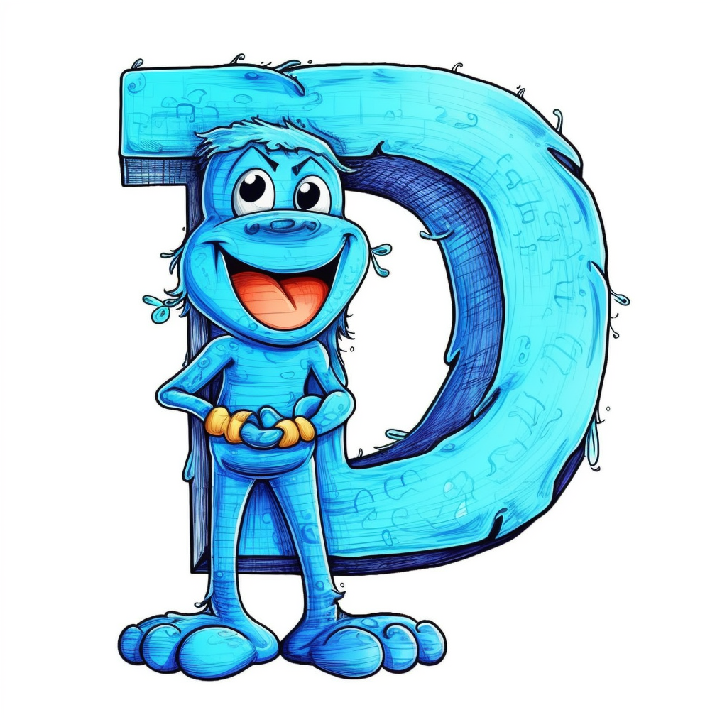 clipart style blue letter D with black line, with arms, legs and ...
