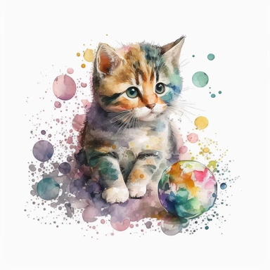 watercolor cute cat play clipart, white background,