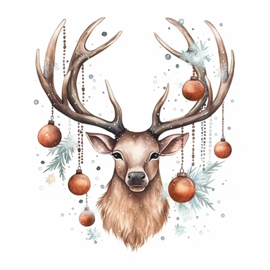 cute Christmas reindeer antlers with baubles hanging and sparkles and glitter, Christmas illustration isolated on white background Clipart style