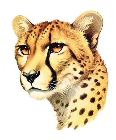 Vintage 1920 Portrait of Cheetah Head Illustration , Chromolithograph, Die Cut, 1920s Illustration, Vintage, Chromolithograph, Colorful, Antique, Ephemera, Clipart, 8k, Isolated on white