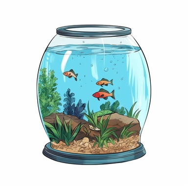 ella bailey illustration style, cartoon style fish tank , high definition, 8k, insanely detailed, fine detail, sharp focus, illustration, white background, isolated clipart