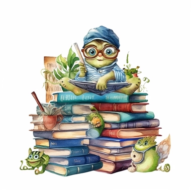 Watercolor Bookworm Life Clipart, isolated on white background