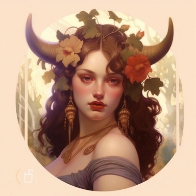 Taurus zodiac sign as fantasy girl with nose ring and earnings, and brown hair, Watercolor Zodiac Sign Clipart Astrology medea, Goddess of taurus, jasons golden fleece, ram horns, dragon, Medea, roses,