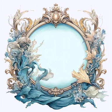 Atlantis rococo frame watercolor clipart