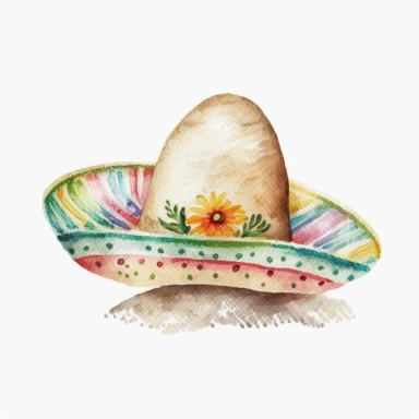 mexican sombrero, watercolor clipart, cute, nursery art, white background