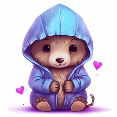 a shy baby mole in hoody Clipart, covered in hearts, Nursery summer Clipart, Easter Clipart, Crafting Digital Paper, purple and blue backlight Mother’s Day, white background