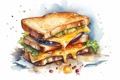 watercolor grill cheese sandwich clipart art, hd, on white background, spaced out