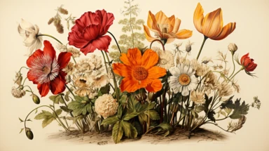 Clipart, vintage, Cover book print of Bloemwerk, nederlandsch botanical illustration, 1794, hand-drawn, texture
