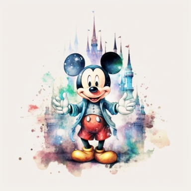 Watercolor Mickey Fantasy Png Clipart, Printable Fairytale Disney Mickey Art Print Svg, Magical Storybook Scrapbook Ephemera, isolated, cyberpunk style, isolated, 4k