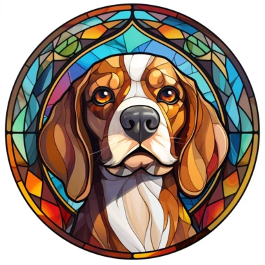 Stained Glass Beagle Dog Sublimation Clipart, Stained Glass Beagle Dog Portrait, Mandala background Stained Glass, Colorful Stained Glass, Suncatcher, Rainbow style of Stained glass, Colorful Stained Glass, Cricle Stained Glass, on white background