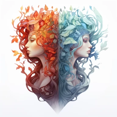 Ethereal nature elemental witches, representing (earth, fire, water and air )Clipart sheet in the style of Anna Dittmann, vivid, separated with a margin, white background