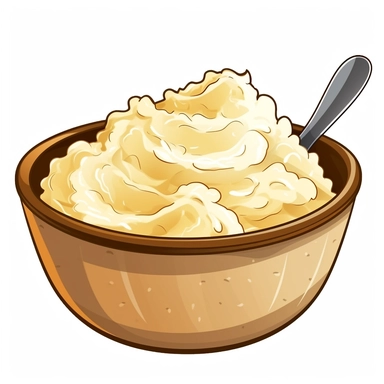 clipart, cute bowl of mashed potatoes, Thanksgiving, isolated on white background