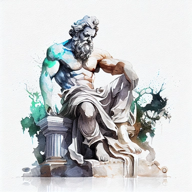 watercolor greek zeus statue, ultra realistic and hyper detailed, beatiful colors, png, white background, clipart