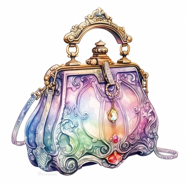 Watercolour Magic Mystical realistic victorian vintage fashion handbag clipart , dreamu clipart,trippy, white background