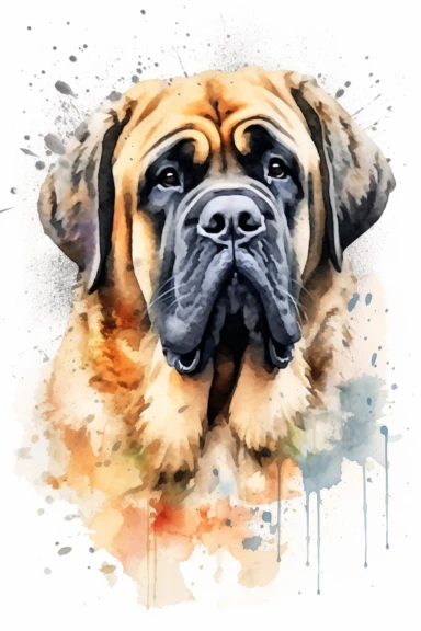 Mastiff dog, water color style, clipart, white background