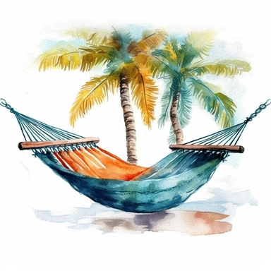 watercolor colorful clipart of a relaxing hammock, hd, on white background