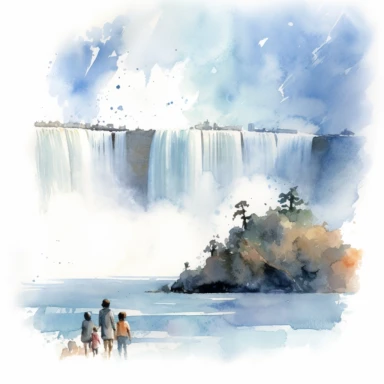Niagara Falls childhood memory, water color style, clipart, white background