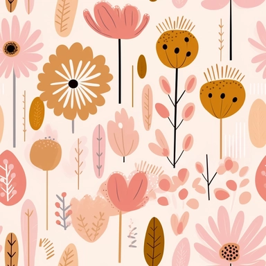 light pink, light maroon and light brown flower cliparts, in the style of victor pasmore, light orange and light pink, free brushwork, henri rousseau, stencils, mural-like compositions, elsa beskow, minimal floral art, cute flowers